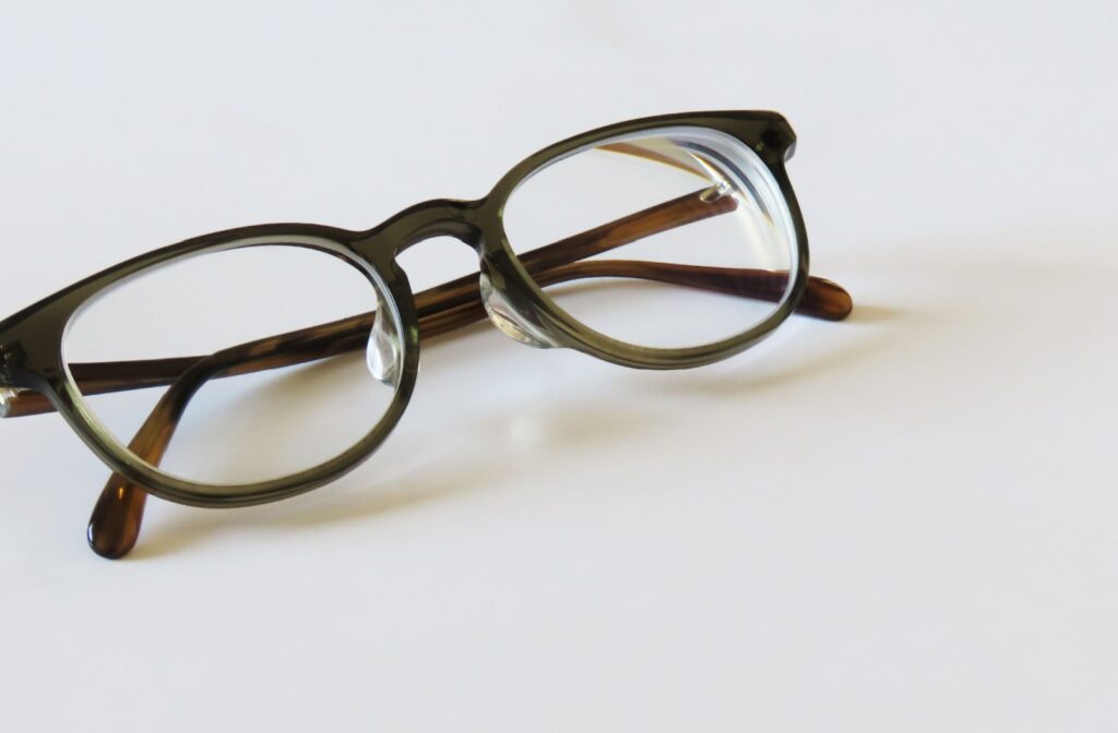 A pair of trendy dark framed glasses